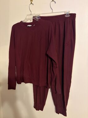 Peloton Burgundy Waffle Knit Lounge Top and Joggers